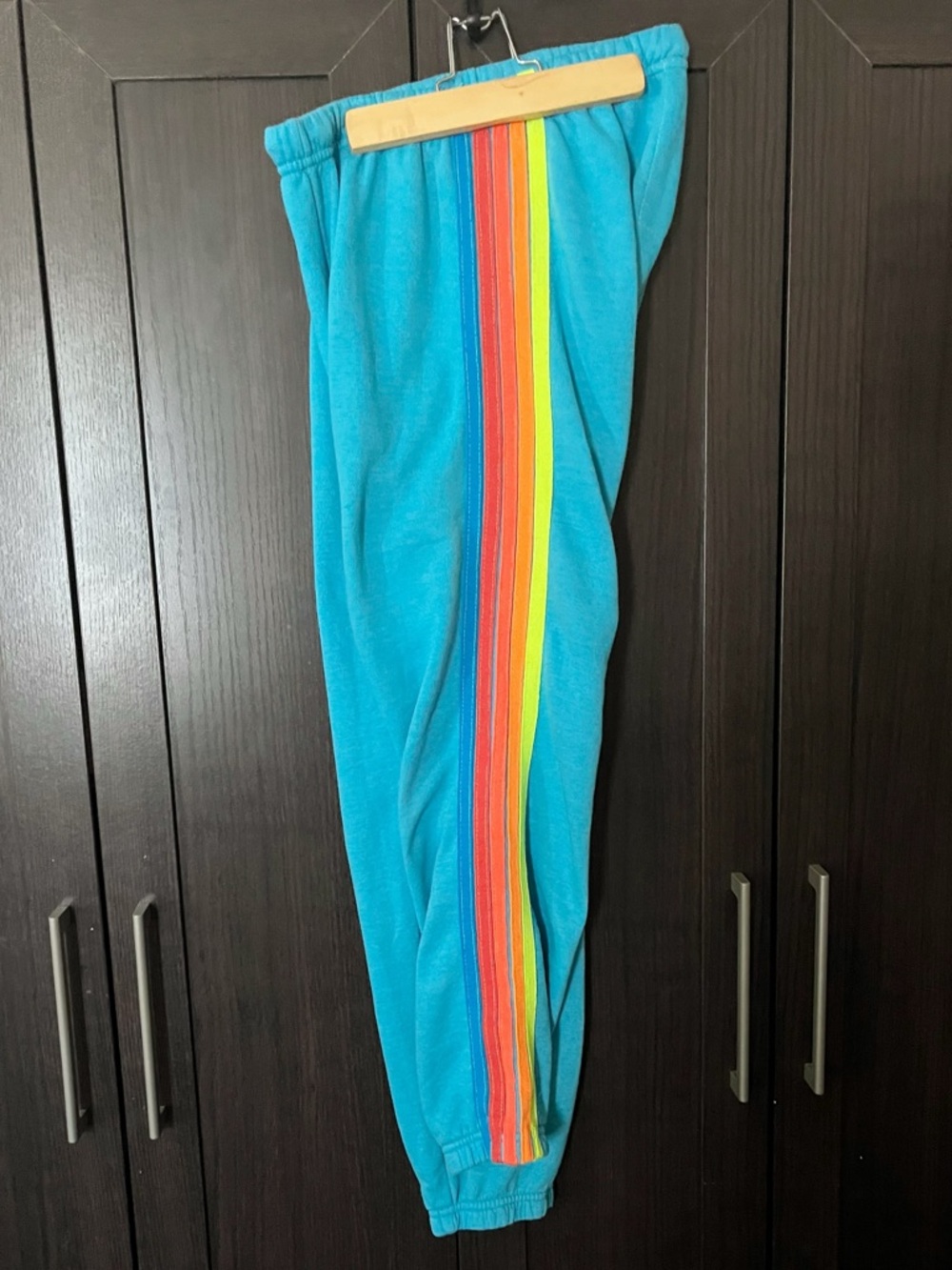 Aviator Nation Sky Blue Jogger Waist 5 Stripe Sweatpants Size small 💛🧡🩷🩵